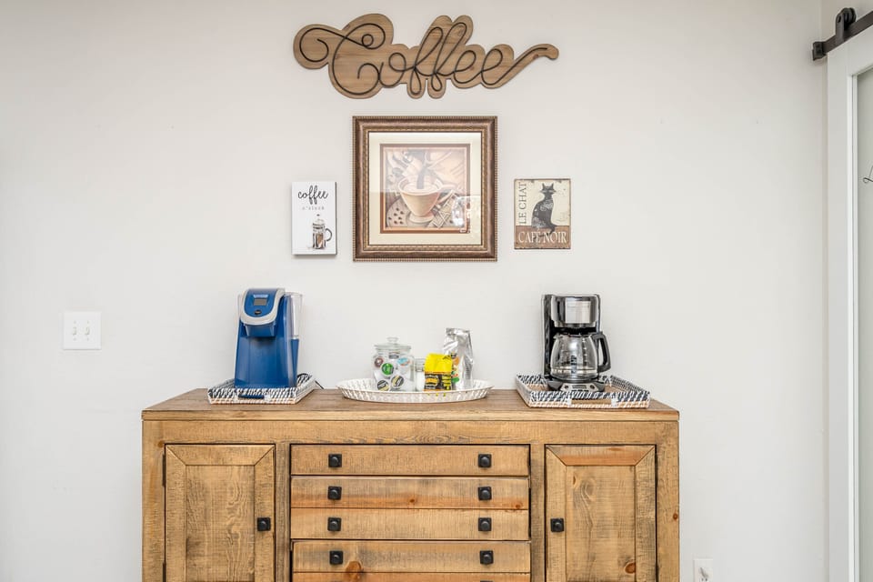 Brew a drip or Keurig coffee, or sip on some tea. 