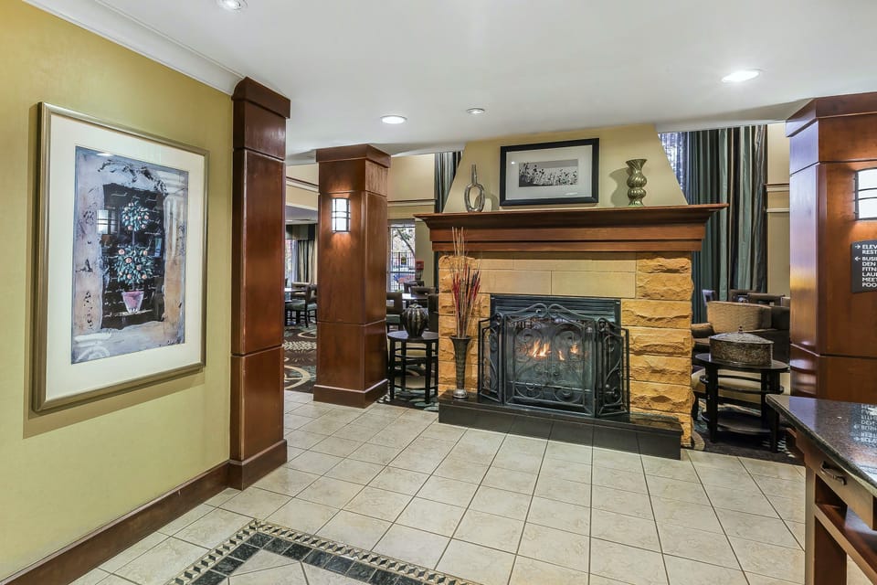 Warm up in front of the fireplace in the communal lounge.