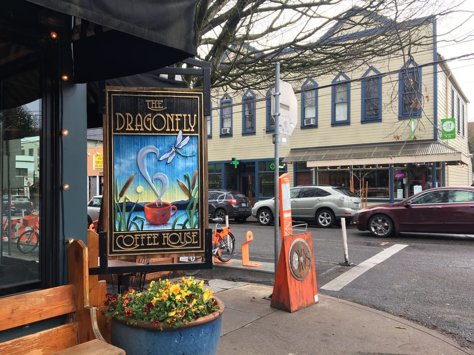 The Dragonfly Coffee House is only 2 blocks down our street.
