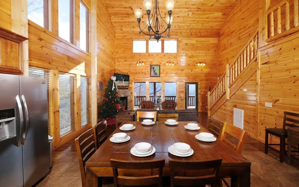 Gather for meals in a cabin-style kitchen - warmth & mountain charm.