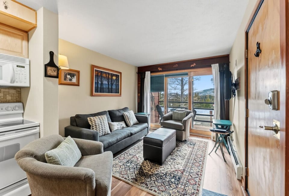 Cozy living space with mountain views