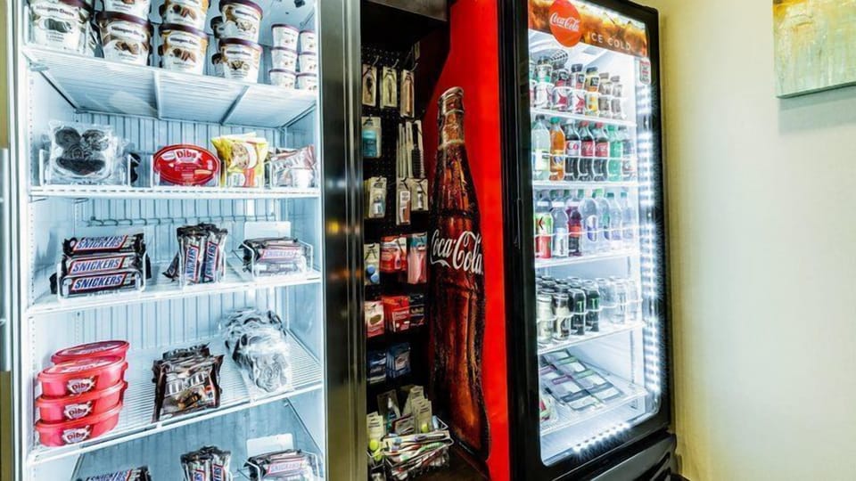 Stock up on snacks and drinks from the grab-and-go pantry just steps from your room