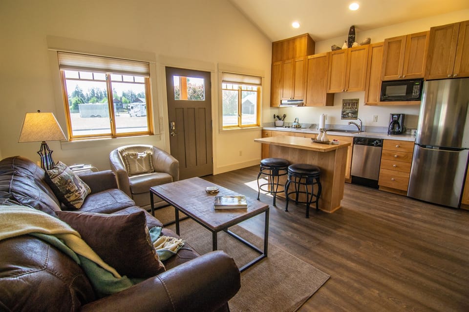 Queen size sofa sleeper and recliner in living room
