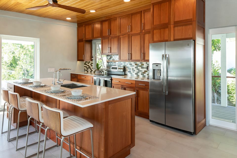 Modern Kitchen w custom Mahogany cabinets