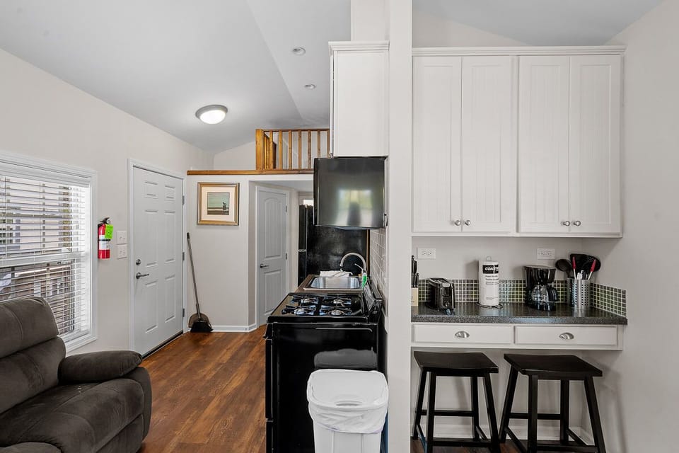 Iroquois cottage open-concept living, dining, kitchen 