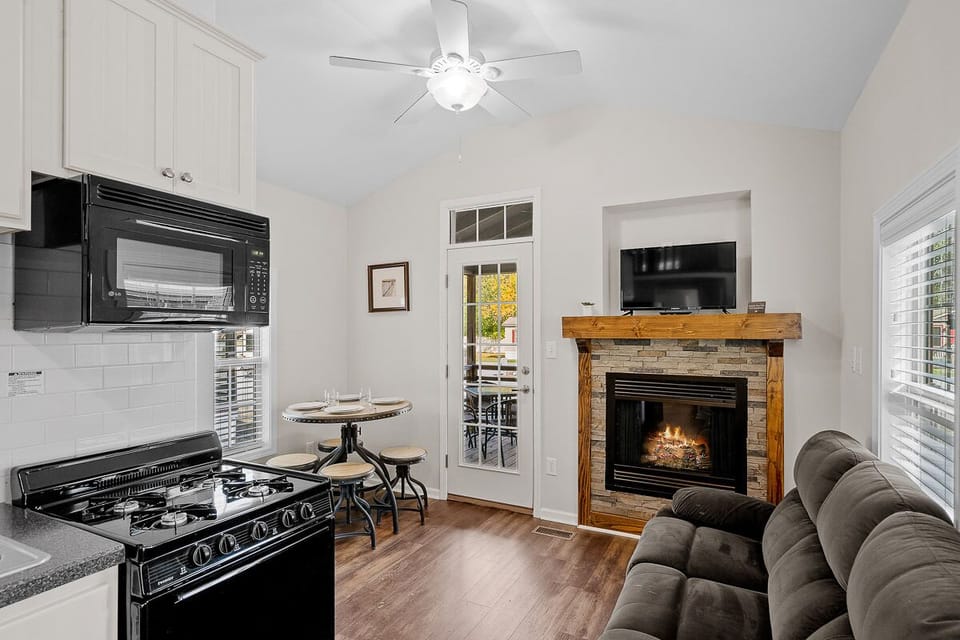 Iroquois cottage open-concept living, dining, kitchen 