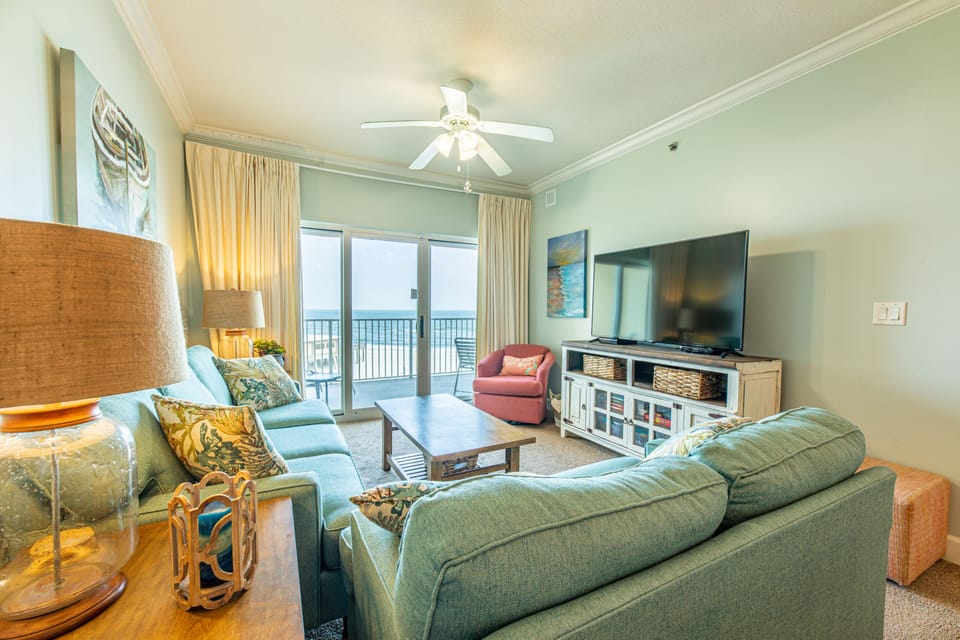Living Room with balcony overlooking the beach