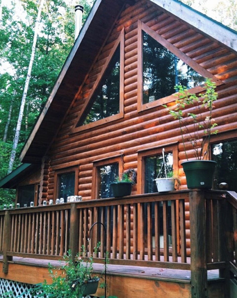 View of deck that looks out towards lake