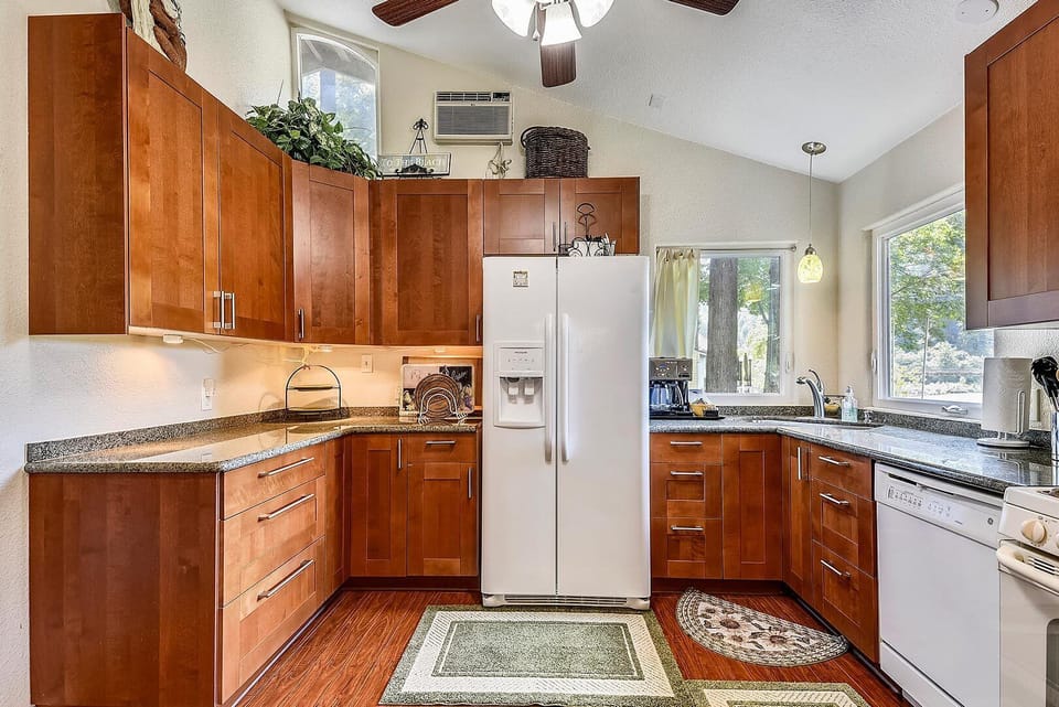 An open, comfortable kitchen with oodles of counterspace.