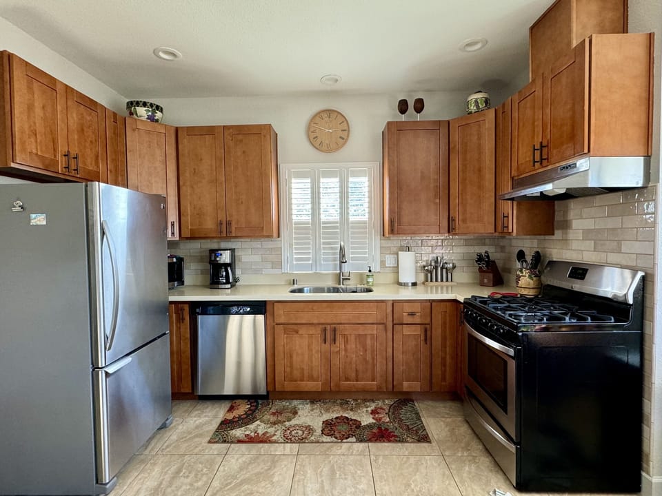 A lot of cupboard space.  Refrigerator is on the top, freezer on the bottom.  
