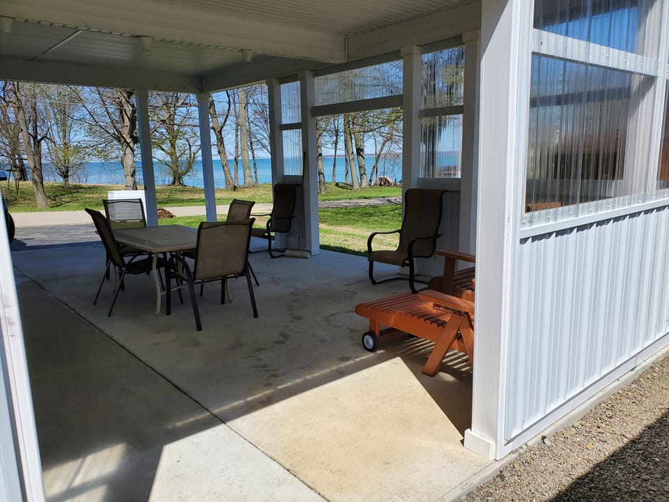 Patio with full view of lake