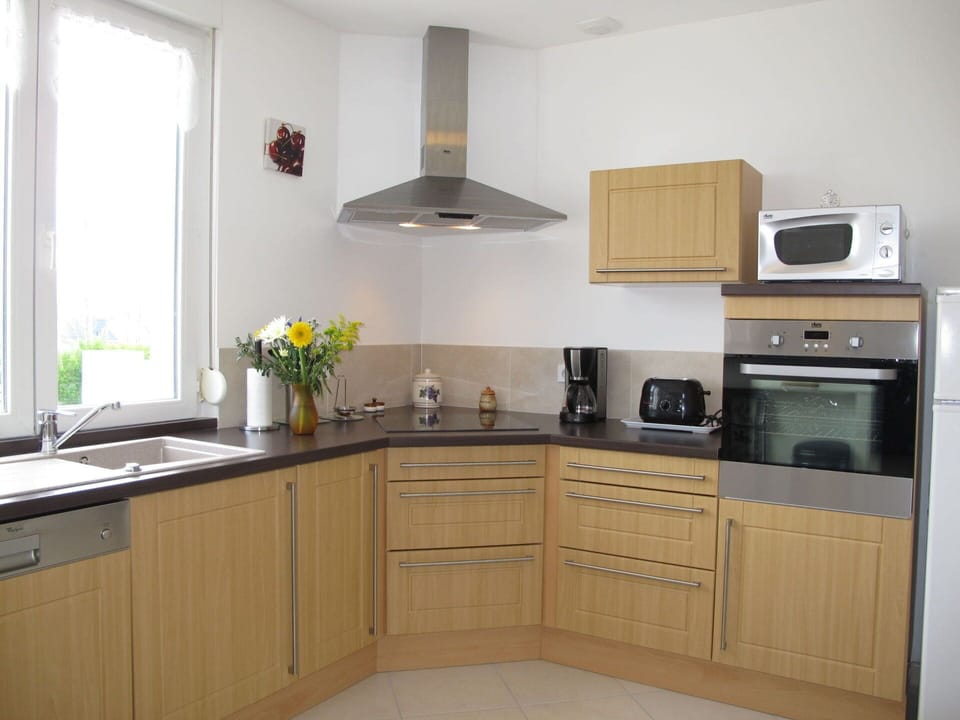 Cabinetry, Property, Window, Countertop, Kitchen Appliance, Lighting, Interior Design, Kitchen, Wood, Flower