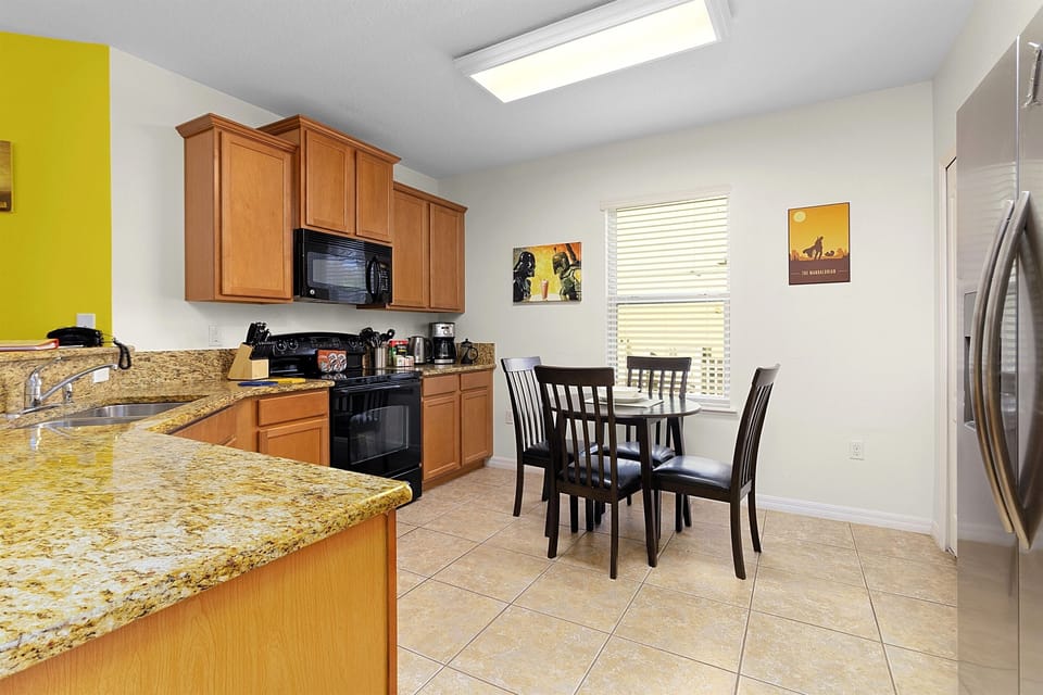 Modern kitchen with seating for four in the nook.