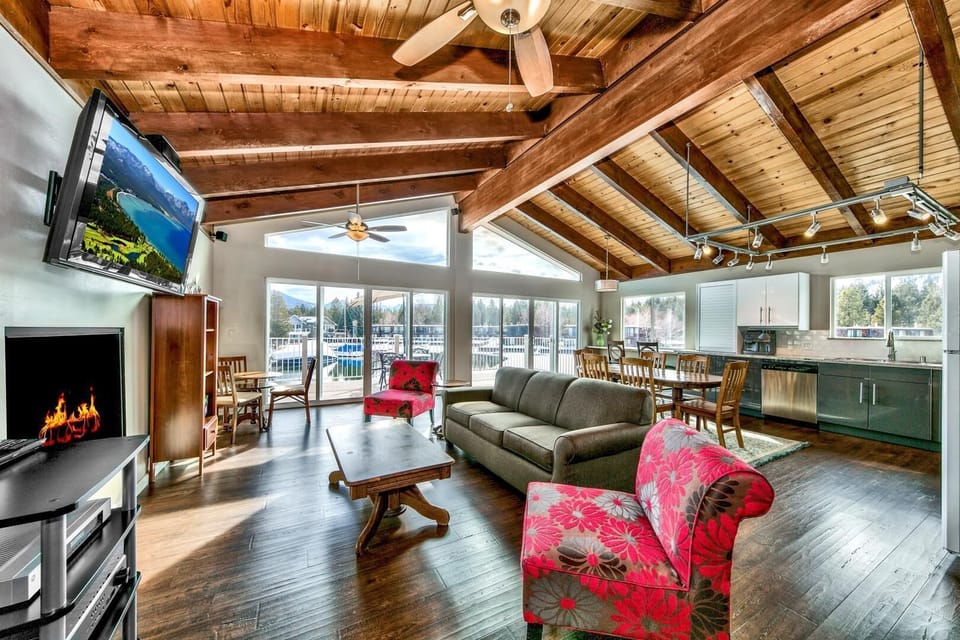 Open-concept living room with seating for five