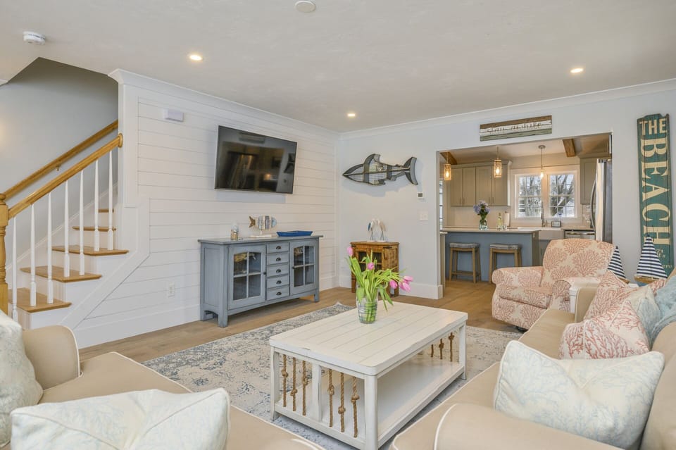 Stair to second level and entrance to large  kitchen-58 Depot St, Dennisport, New England Vacation Rentals