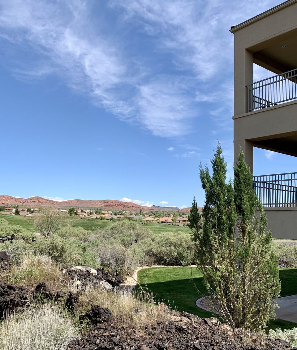 Mountain and golf course views from corner unit.   