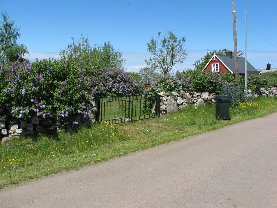 The black iron gates to the property