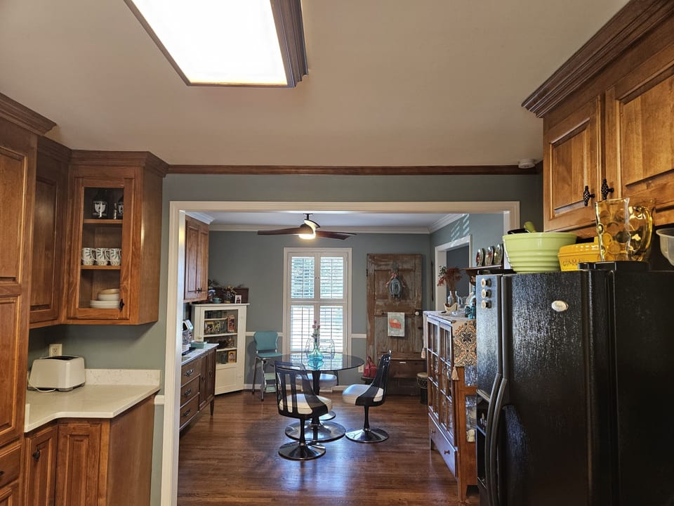Renovated kitchen/ mid-century accents throughout home along with record player