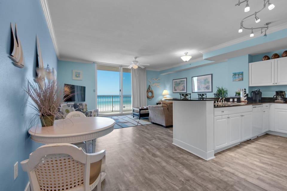 Dining table to living room view