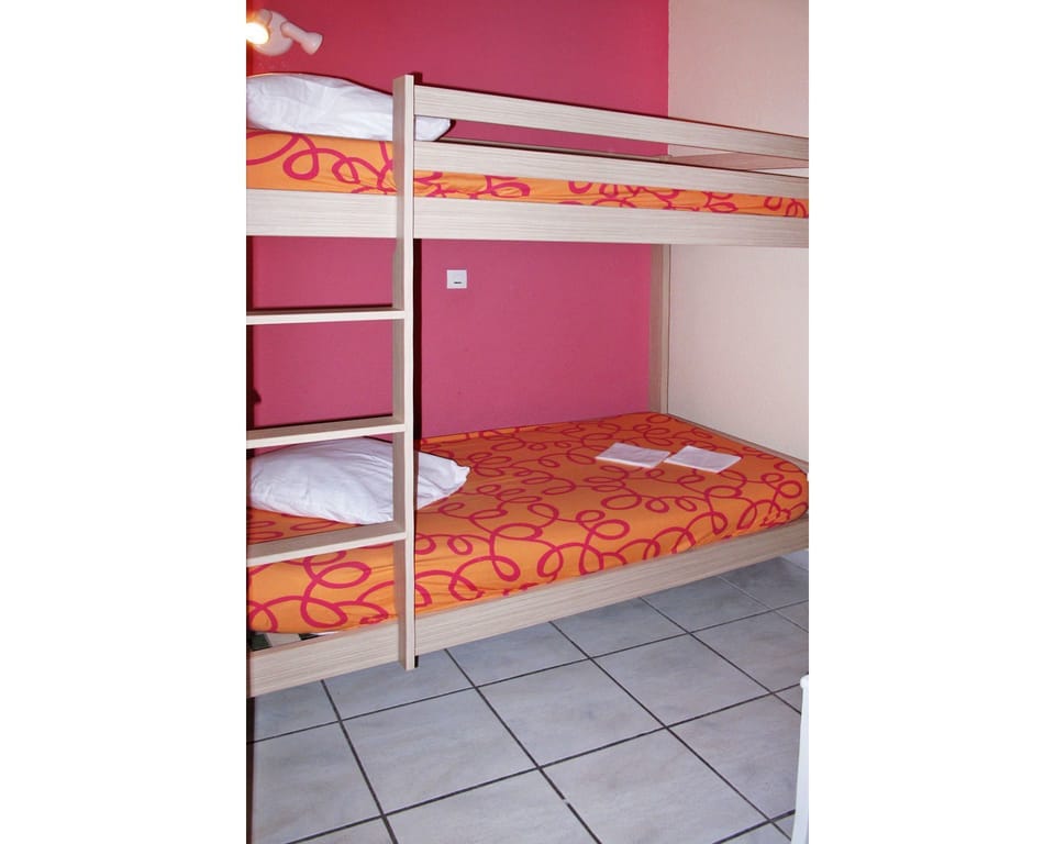 Bed, Bunk Bed, Furniture, Room, Pink, Orange, Hostel, Mattress, Bed Frame, Bed Sheet