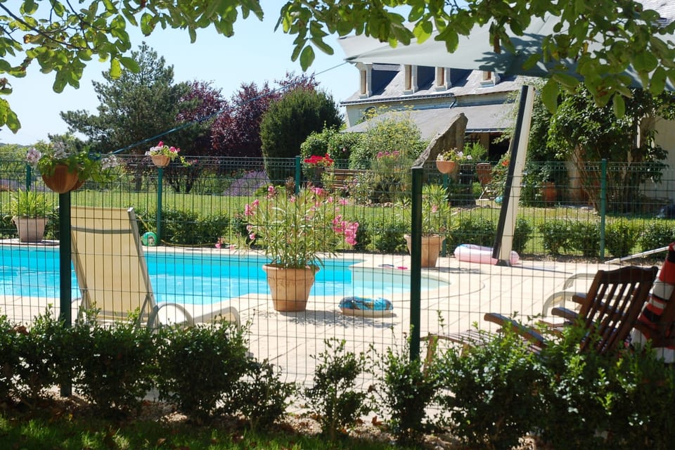 Sunny terrace by pool.