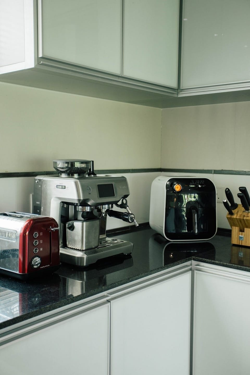 Designer label toaster, coffee maker and dry fryer