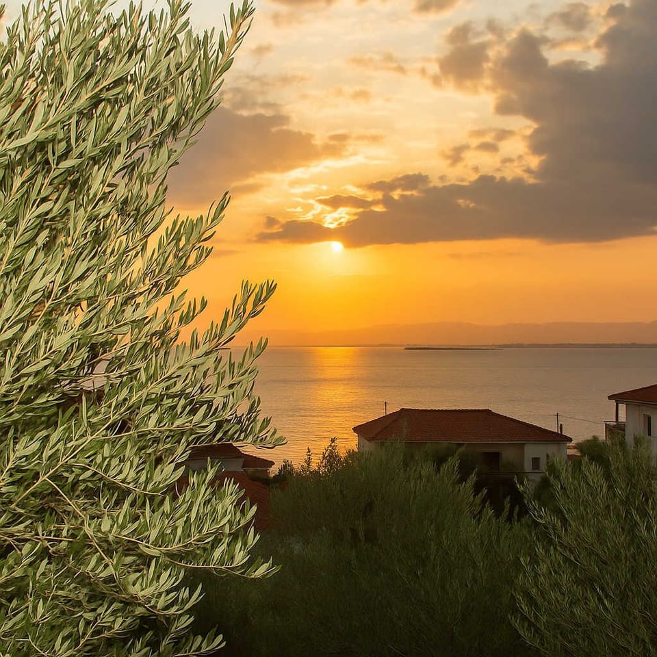 Sunset by the balcony of the house