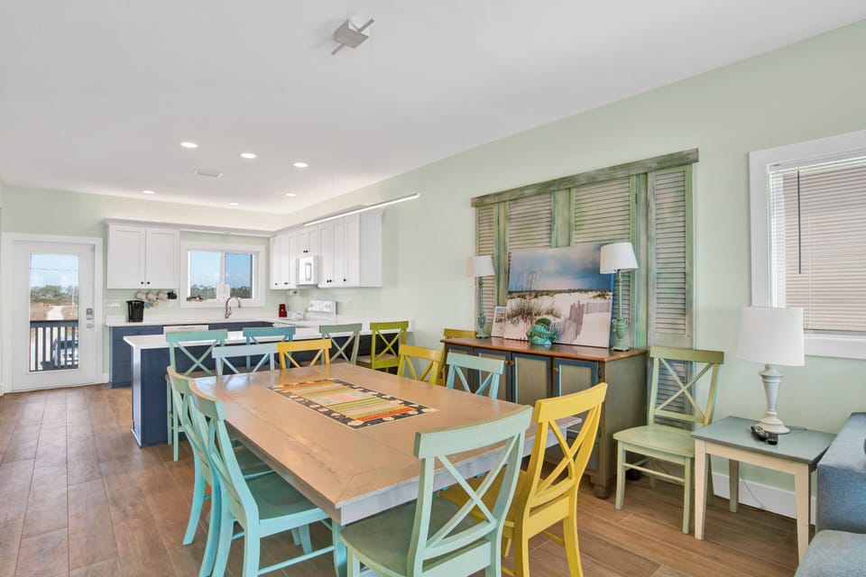 Plenty of seating at the dining table for the whole family to gather