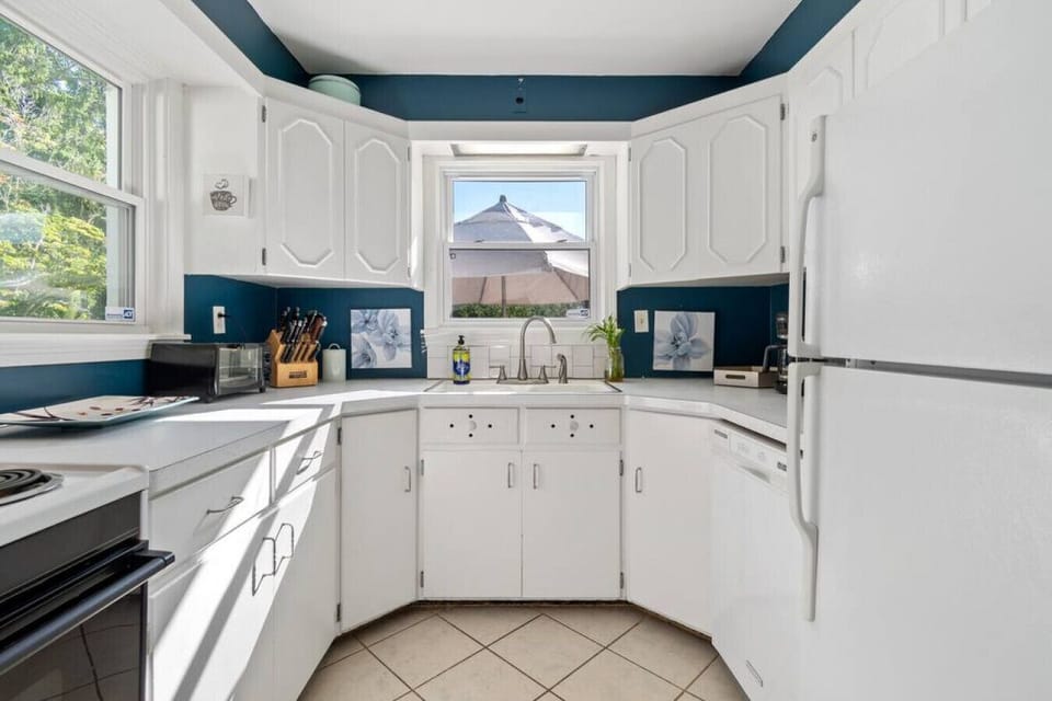 Brightly lit kitchen stocked with basic cooking essentials