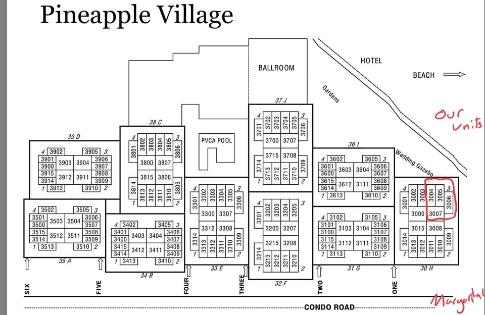 Front villa closest to beach, villa is highlighted in red.