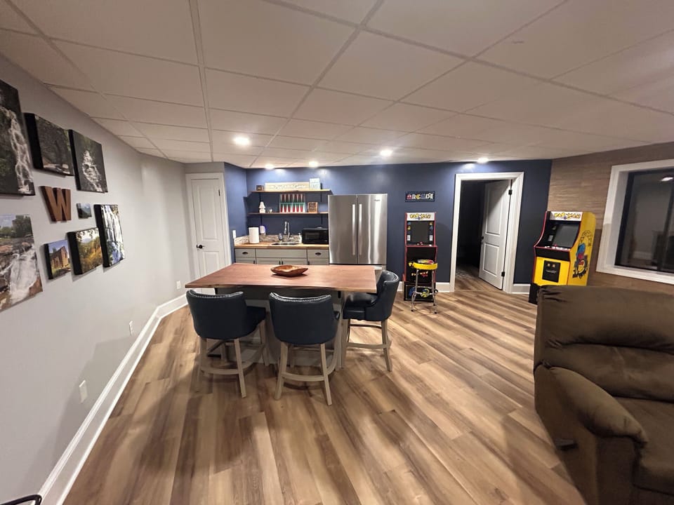 Lower level kitchenette and video games