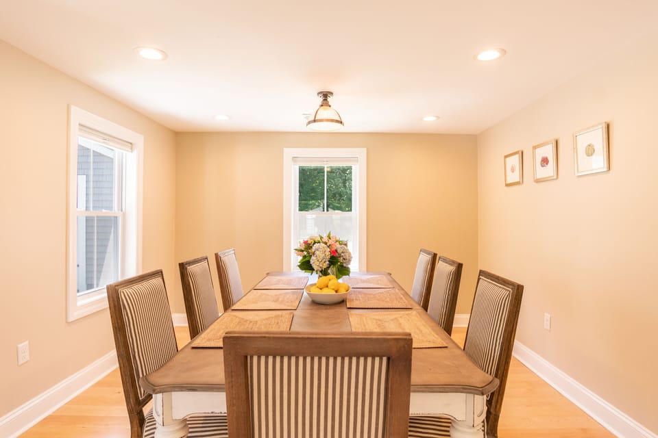 Our dining room comfortably seats up to 8 people.
