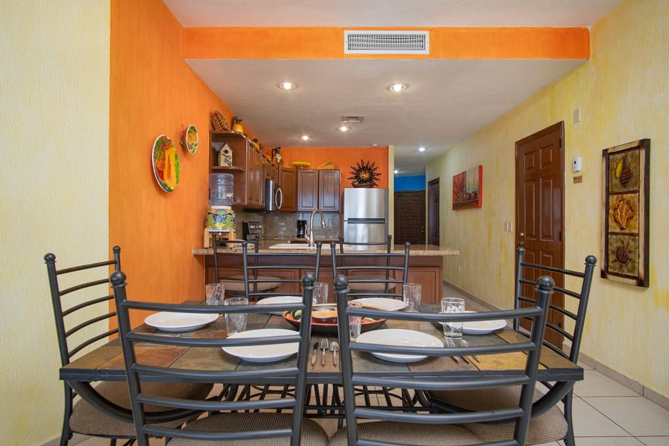 the dining table seats six