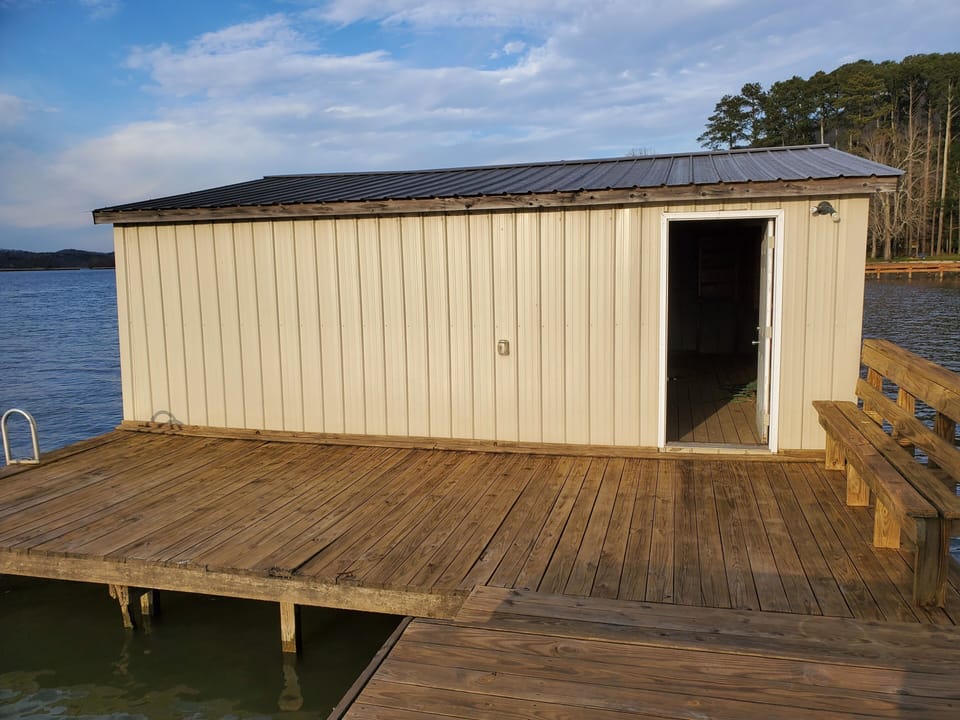 Entrance into boathouse.  Built in bench.