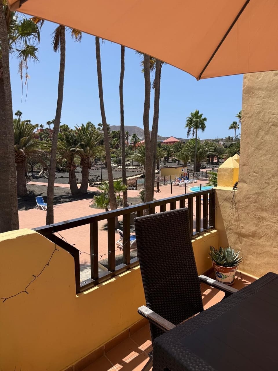 Terrace overlooking one of the three pools. It enjoys full sun all day.