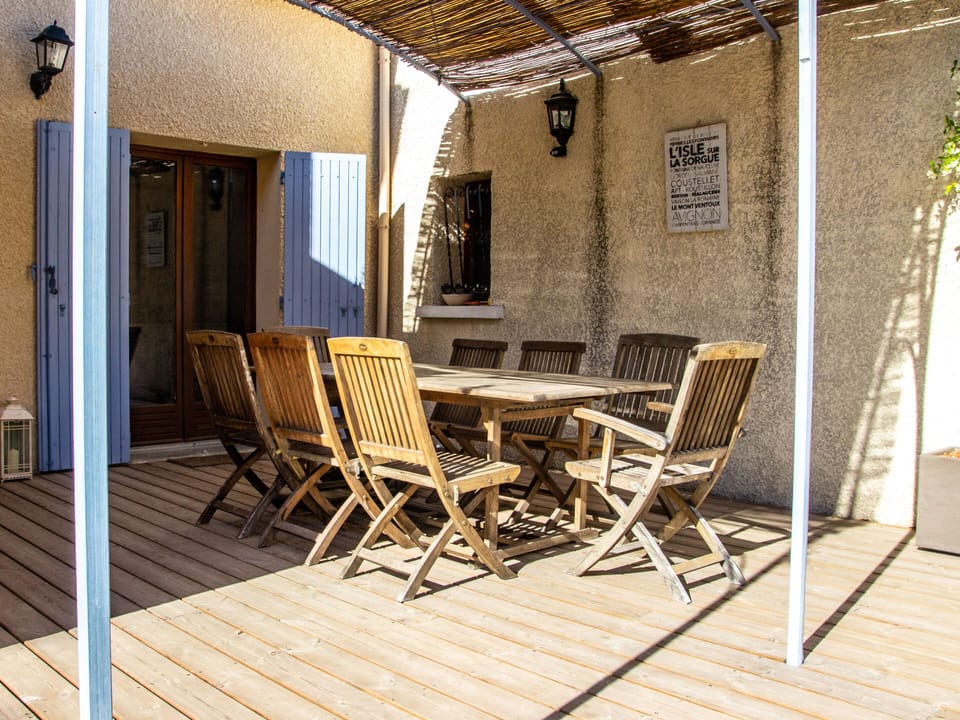 Teak terrace with outside dinning area