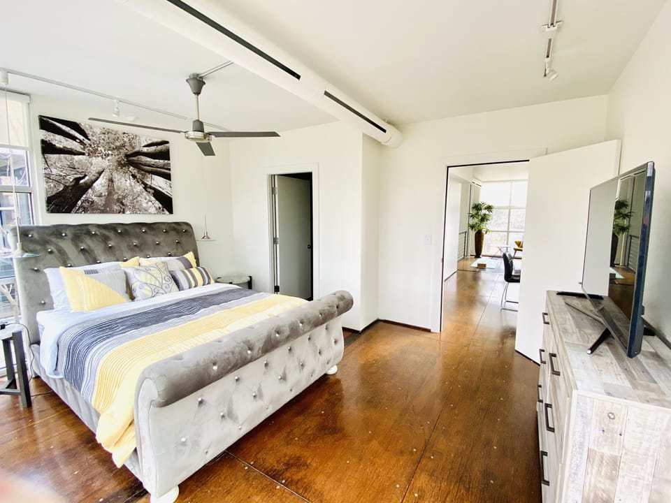 Beautiful views in the master bedroom connected to an office and yoga area.