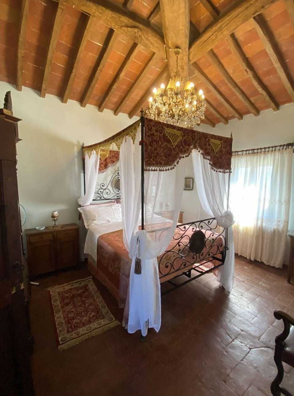 Furniture, Interior Design, Ceiling, Bedroom, Lighting, Bed, Floor, Bed Frame, Flooring, Canopy Bed