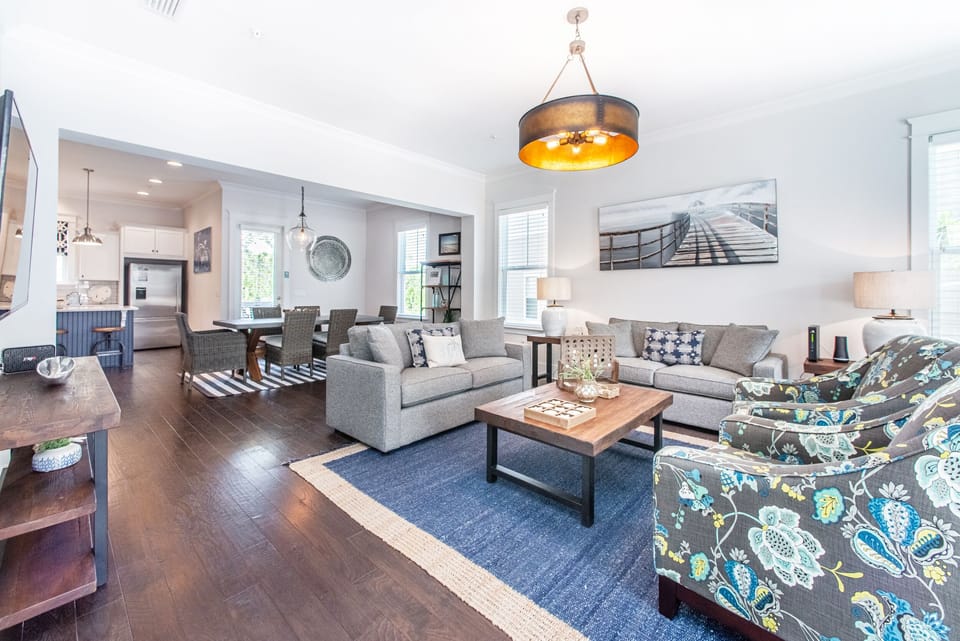 Open concept living and dining area