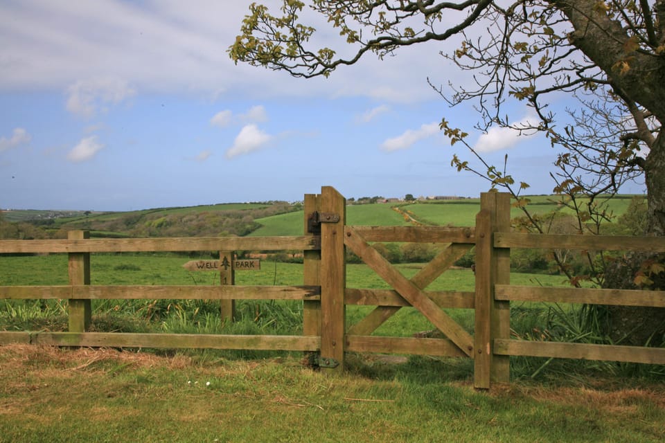 View from 2 acre shared garden and gate leads to Saints Way Footpath to Padstow