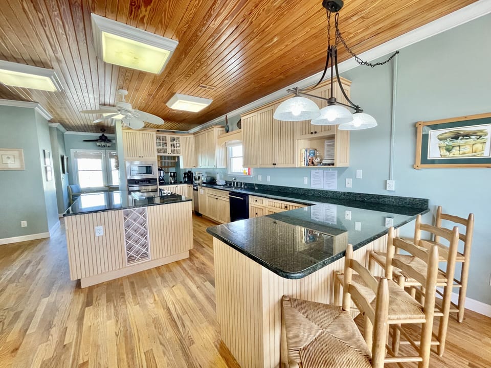 Bar seating off of huge kitchen