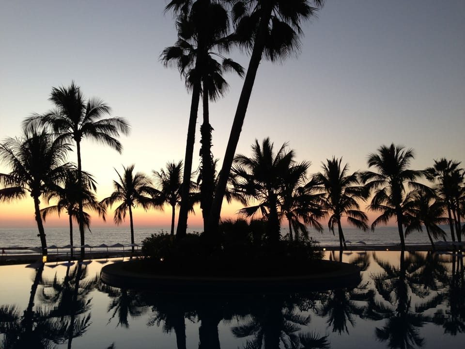 Gorgeous sunset overlooking one of the pools.