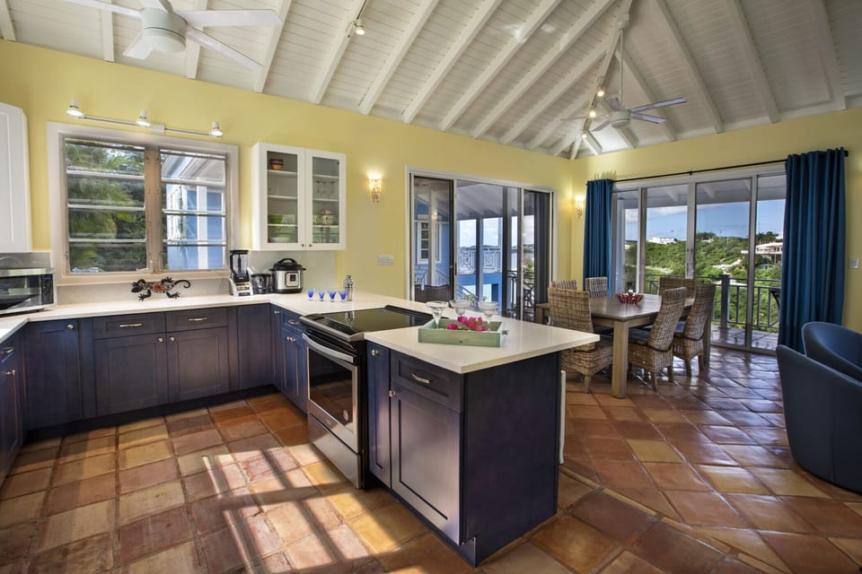 The spacious, well-appointed kitchen with AC.