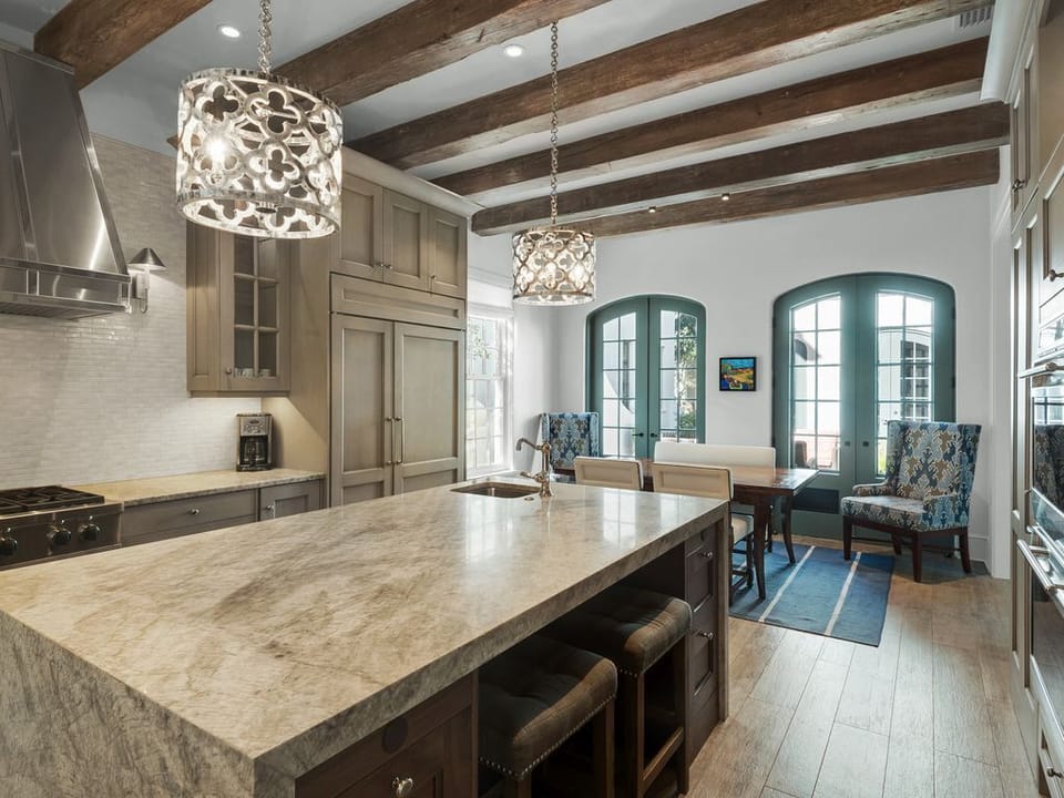 Kitchen flows to dining area