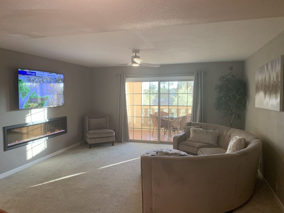 Living Room 74 inch Linear Crystals & Fireplace with Rainbow Color Remote 65"TV