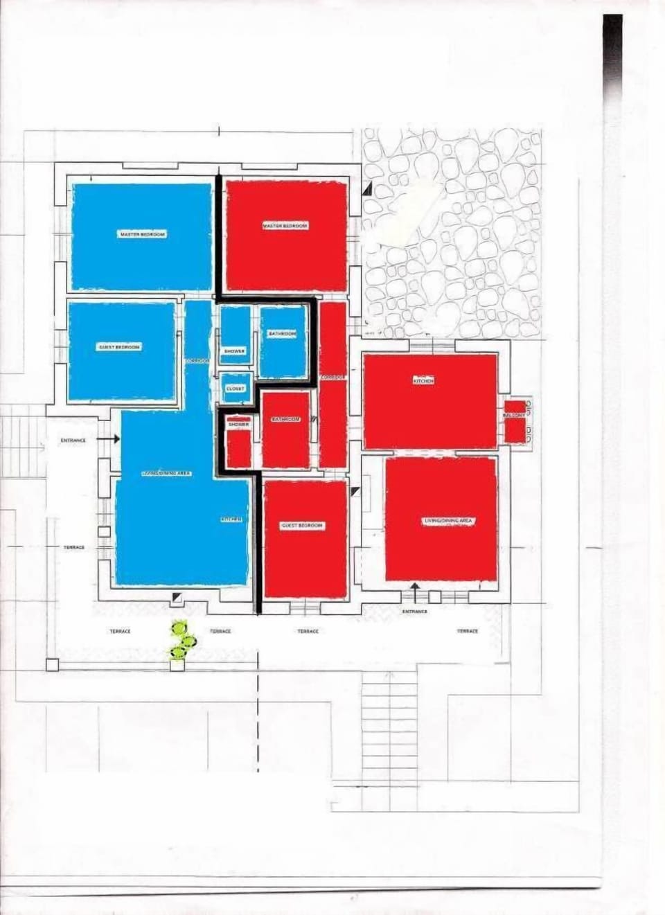 Layout of the Red and Blue Apts 