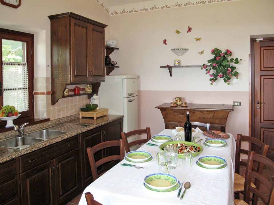 Room, Kitchen, Furniture, Property, Interior Design, Green, House, Building, Cabinetry, Countertop