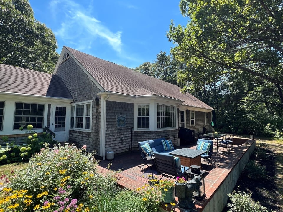 Back Patio with Table, Sitting area, and Gas Fire Pit