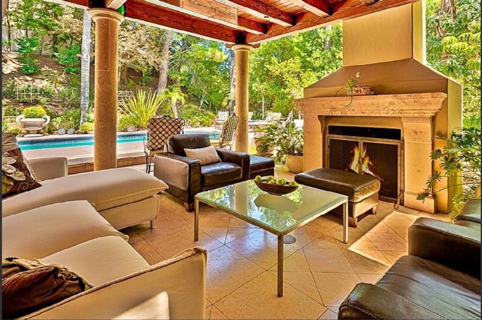 Patio with wood fire place
