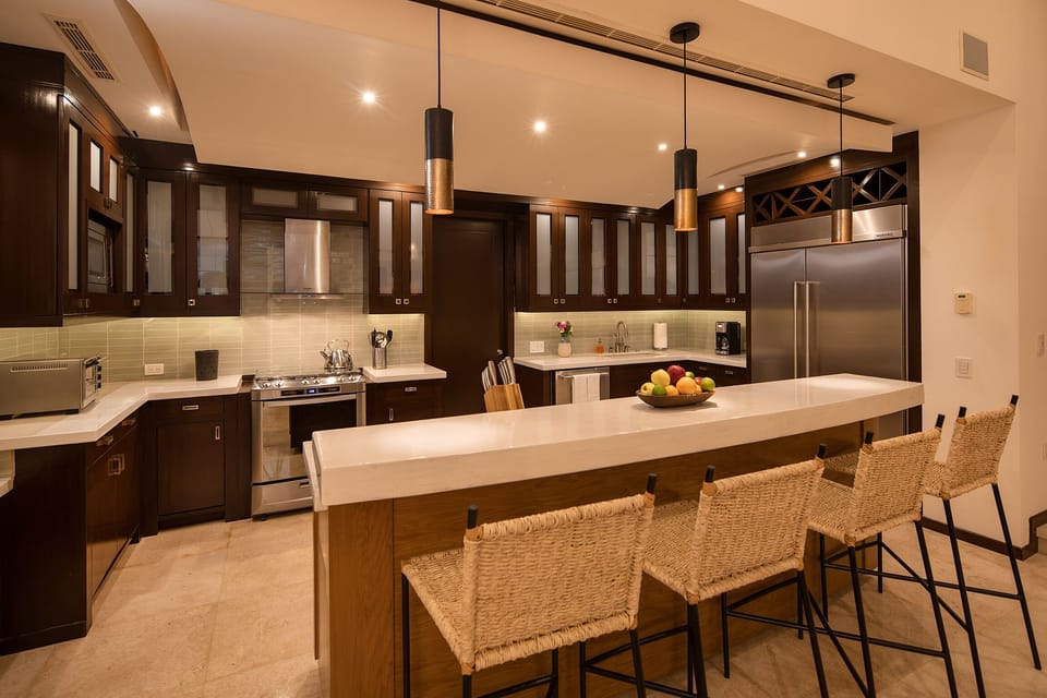 View of gourmet kitchen from breakfast bar